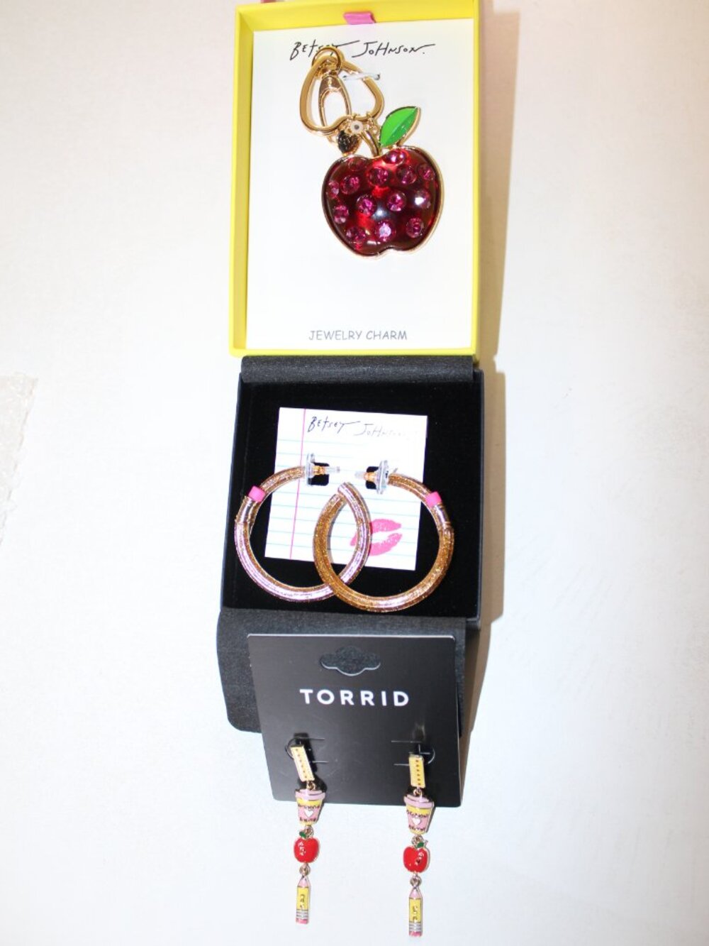 NWT Betsey Johnson/Torrid Teacher Set Bag Charm, pencil earrings, ruler earrings